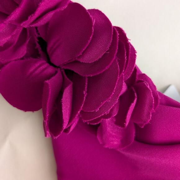 Marchesa Draped Off The Shoulder Crepe Midi Dress Floral Applique Pink Size 10 - Picture 5 of 10